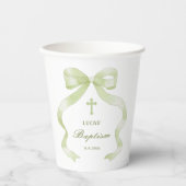 Gobelets En Papier Elegant Green Bow Baptism (Recto)