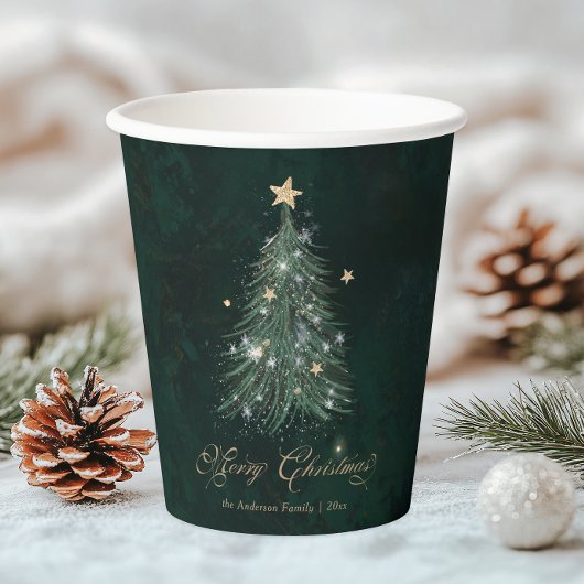 Gobelets En Papier Elegant Green Gold Christmas Tree 