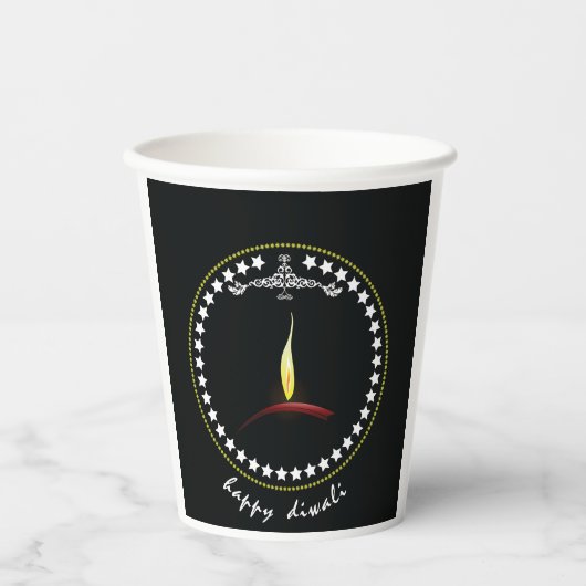Gobelets En Papier Elegant Happy Diwali Diya Flame Star Wreath (Recto)