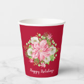 Gobelets En Papier Elégant Holiday Poinsettia La verdure (Recto)