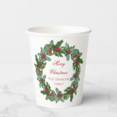 Gobelets En Papier Elegant Holly et Berries Wreath Joyeux Noël (Verso)