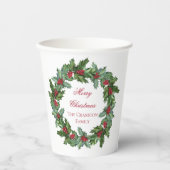 Gobelets En Papier Elegant Holly et Berries Wreath Joyeux Noël (Recto)