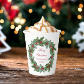 Gobelets En Papier Elegant Holly et Berries Wreath Joyeux Noël