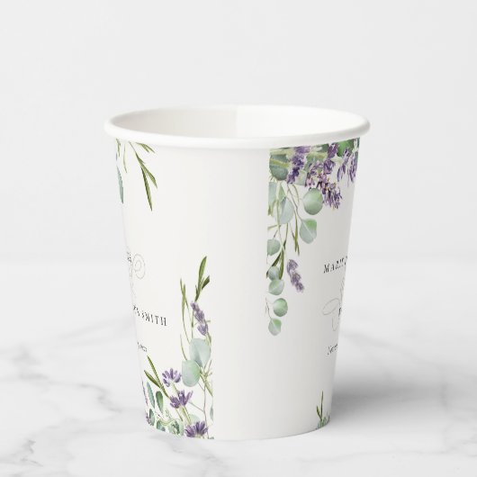 Gobelets En Papier Élégant Lavande Eucalyptus Mariage de feuillage fe (Gauche)