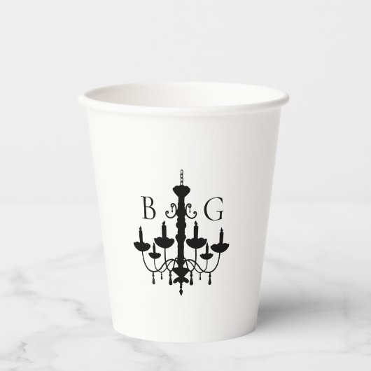 Gobelets En Papier Élégant lustre noir blanc Mariage (Recto)