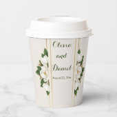 Gobelets En Papier Elegant Magnolia & Gold Frame Wedding (Verso)