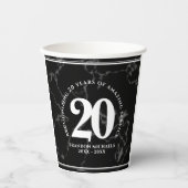 Gobelets En Papier Élégant Marbre Noir 20 Anniversaire du travail (Recto)