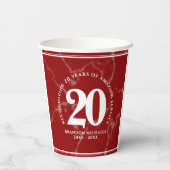 Gobelets En Papier Élégant Marbre Rouge 20 Anniversaire du travail (Verso)