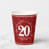 Gobelets En Papier Élégant Marbre Rouge 20 Anniversaire du travail (Recto)