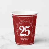 Gobelets En Papier Élégant Marbre Rouge 25 Anniversaire du Travail (Verso)
