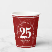 Gobelets En Papier Élégant Marbre Rouge 25 Anniversaire du Travail (Recto)