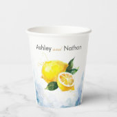 Gobelets En Papier Élégant Mariage citron jaune et bleu aquarelle (Verso)