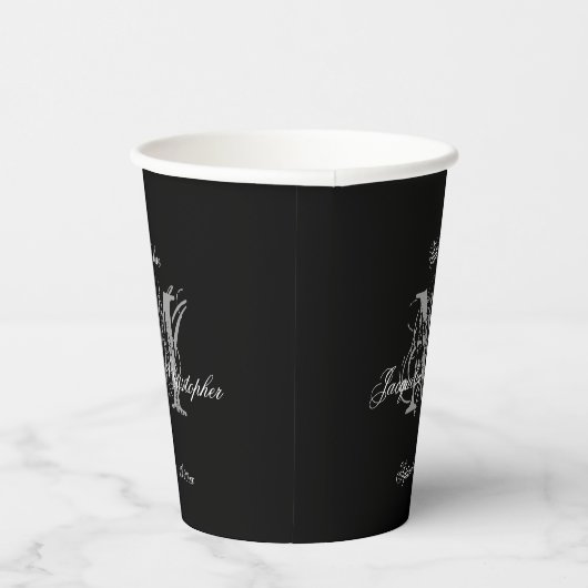 Gobelets En Papier Élégant Mariage classique Noms Monogramme Chic Noi (Droite)