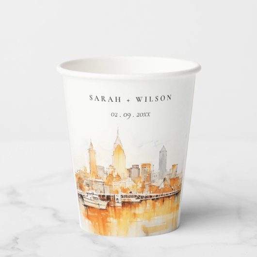 Gobelets En Papier Élégant Mariage d'aquarelle Skyline de Nashville C (Verso)
