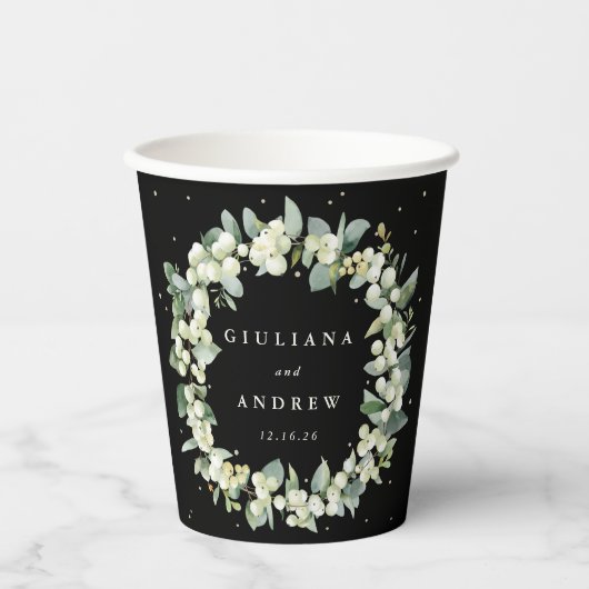 Gobelets En Papier Elégant Mariage de courge Black Snowberry+Eucalypt (Recto)