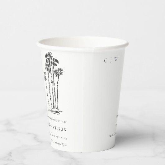 Gobelets En Papier Élégant Mariage de croquis de palmier côtier tropi (Droite)