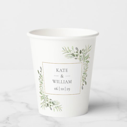 Gobelets En Papier Élégant Mariage de feuillage de verdure (Recto)