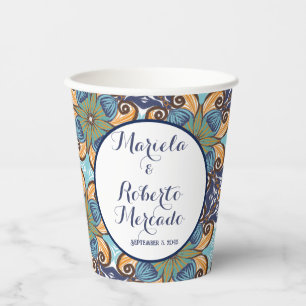 Gobelets En Papier Élégant Mariage Floral Mexicain Talavera