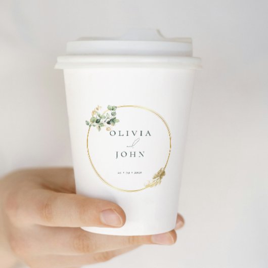 Gobelets En Papier Élégant Mariage Gold Green Eucaliptus