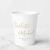 Gobelets En Papier Élégant Mariage or de script de signature (Recto)
