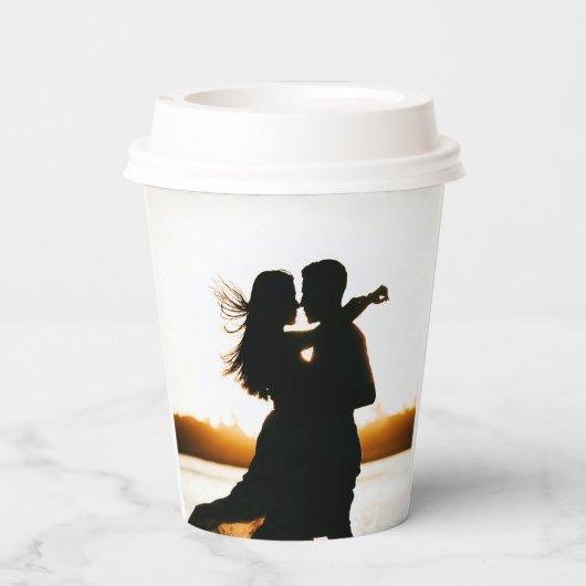 Gobelets En Papier Élégant Mariage photo calligraphique romantique (Verso)