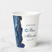 Gobelets En Papier Elégant Marine Blue Gold Agate Bar Mitzvah Party (Verso)