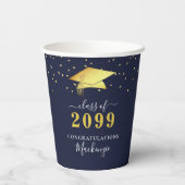 Gobelets En Papier Élégant Marine Gold Confetti Script Graduation (Verso)