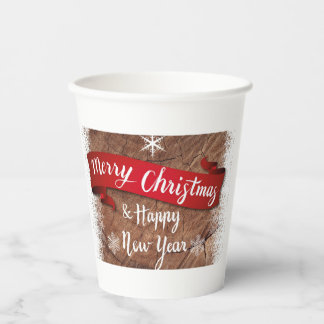 Gobelets En Papier Elegant Merry Christmas Script White Snowflakes