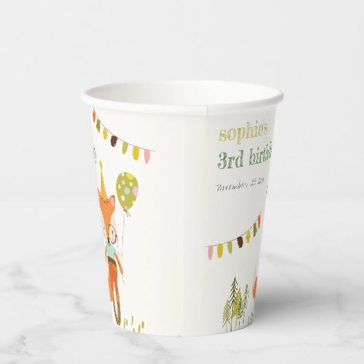 Gobelets En Papier Élégant mignon Woodland Fun Party Fox Anniversaire (Droite)
