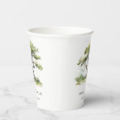 Gobelets En Papier Elégant minimal vert aquarelle Mariage chêne arbre (Droite)