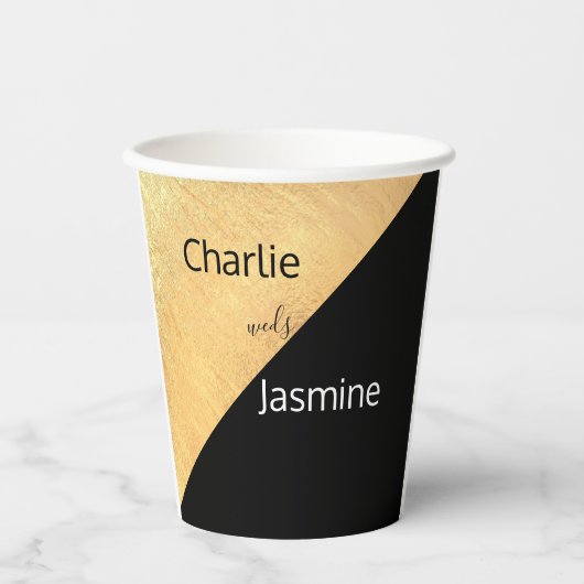 Gobelets En Papier Elégant moderne Black & Gold Foil Mariage tasse de (Recto)