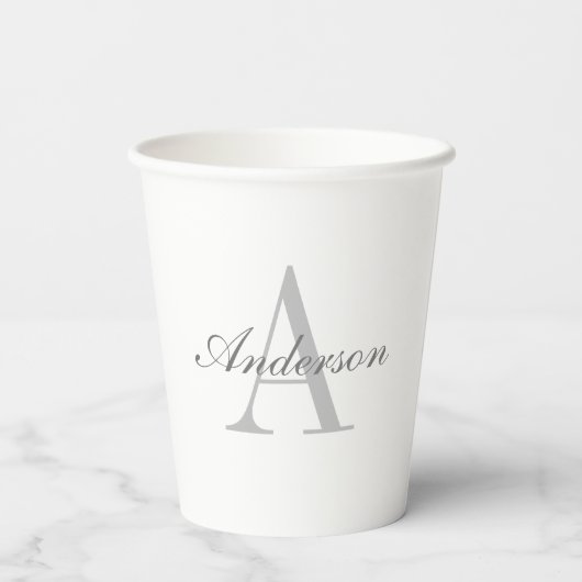 Gobelets En Papier Élégant Monogramme blanc et gris (Verso)