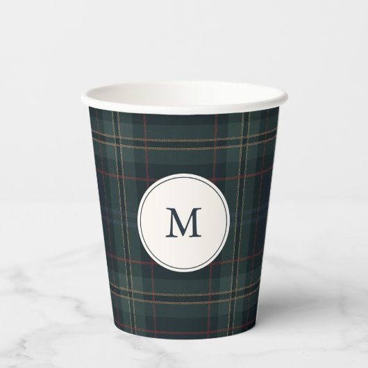 Gobelets En Papier Élégant Monogramme bleu marine et vert (Verso)