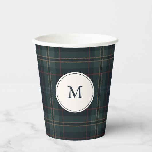 Gobelets En Papier Élégant Monogramme bleu marine et vert (Recto)