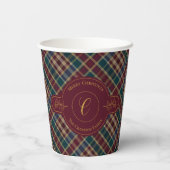 Gobelets En Papier Élégant Monogramme Or Plaid Noël (Verso)