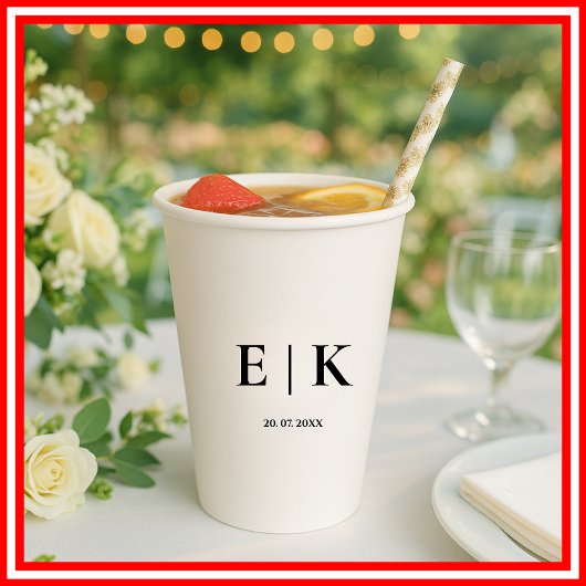 Gobelets En Papier Élégant Monogramme Simple Mariage