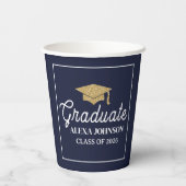 Gobelets En Papier Elegant Navy Blue Class Of 2026 Graduation (Verso)