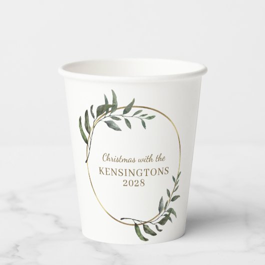 Gobelets En Papier Elégant Noël Gold Foil Eucalyptus Vert (Verso)