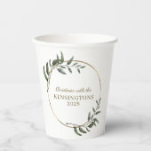 Gobelets En Papier Elégant Noël Gold Foil Eucalyptus Vert (Recto)