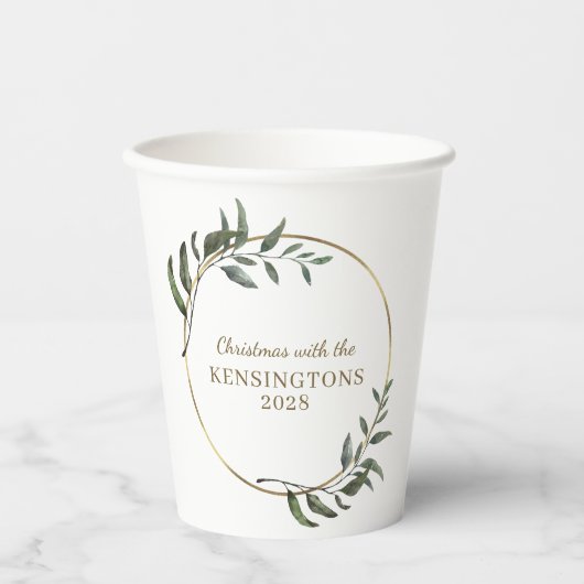 Gobelets En Papier Elégant Noël Gold Foil Eucalyptus Vert (Recto)