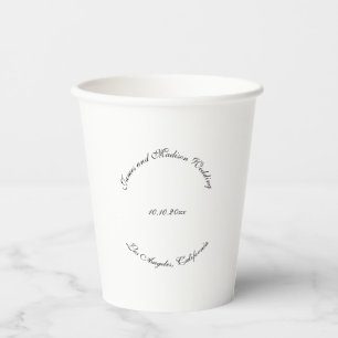 Gobelets En Papier Élégant noir blanc personnalisé mariage de script 