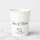 Gobelets En Papier Élégant noir blanc script personnalisé coeur maria (Verso)