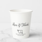 Gobelets En Papier Élégant noir blanc script personnalisé coeur maria (Recto)