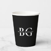 Gobelets En Papier Élégant Noir et Blanc Monogramme Initiales Mariage (Verso)