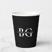 Gobelets En Papier Élégant Noir et Blanc Monogramme Initiales Mariage (Recto)