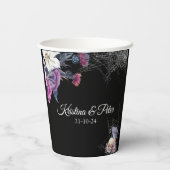 Gobelets En Papier Élégant noir violet gothique Mariage crâne floral (Verso)