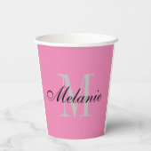 Gobelets En Papier Élégant nom rose pâle monogramme personnalisé (Verso)