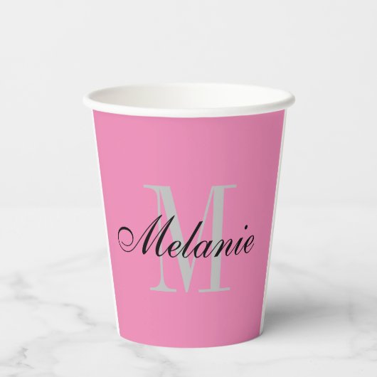 Gobelets En Papier Élégant nom rose pâle monogramme personnalisé (Verso)