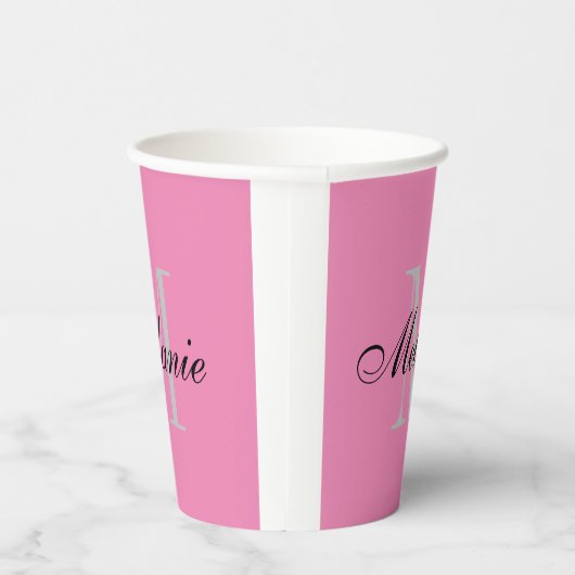 Gobelets En Papier Élégant nom rose pâle monogramme personnalisé (Droite)