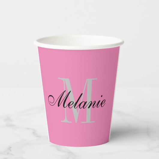 Gobelets En Papier Élégant nom rose pâle monogramme personnalisé (Recto)